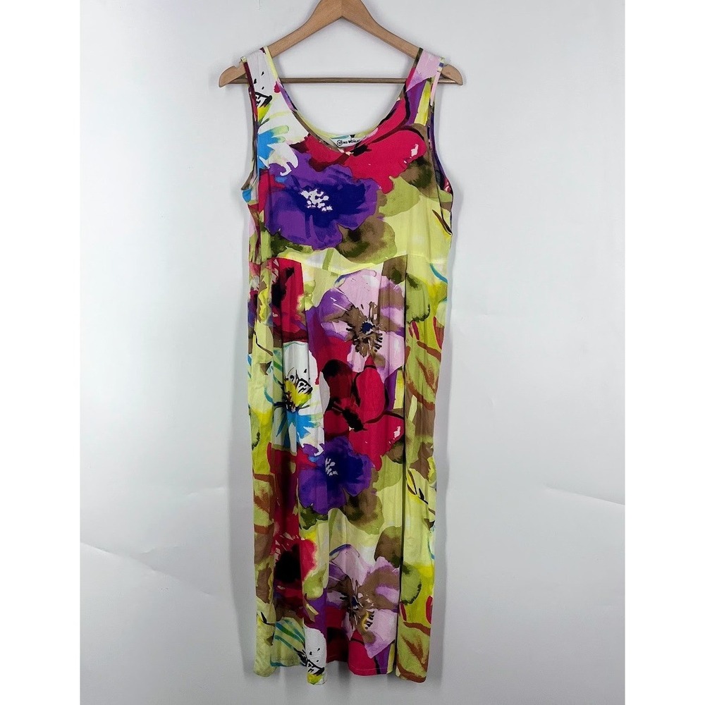 Jams World Floral Maxi Dress Womens Small Multicolor Sleeveless Scoop Neck Aloha